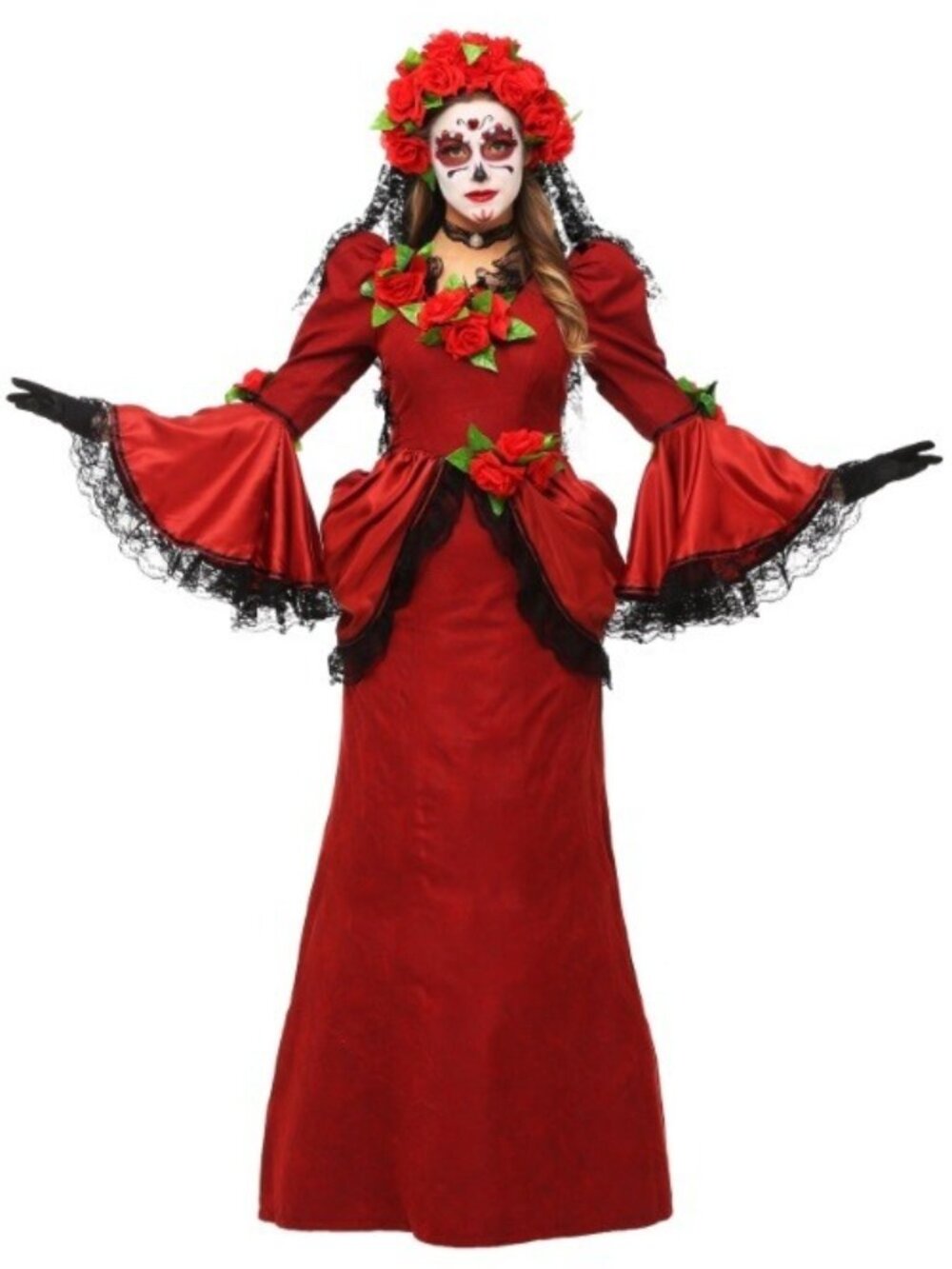 NWT~Day of The Dead Halloween Maxi Dress~Lace Veil Costume~Size M